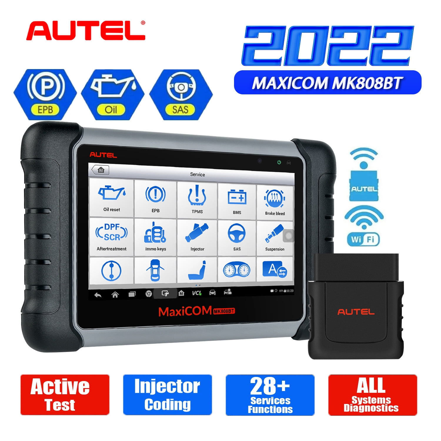 Upgraded Version of MK808 Bi-Directional Control ABS Auto Bleed Function with MaxiVCI Supports Full System Scan & IMMO/EPB/SAS/BMS/TPMS/DPF Autel Scanner MaxiCOM MK808BT Diagnostic Tool 