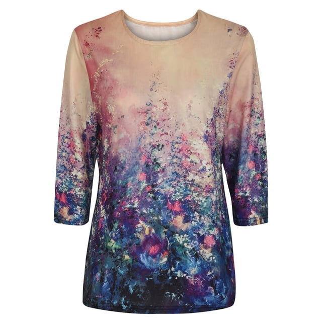 ICHUANYI ClearanceWomen's Spring Printed Mid Length Long Sleeves Casual Tee Tops T Shirt(Purple, XL) ICHUANYI WER20232080503226