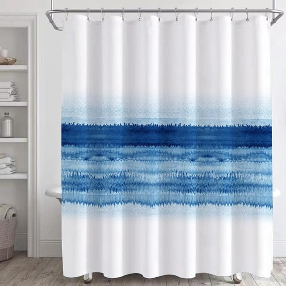Abstract Ocean Wave Ombre Shower Curtains Set Navy Blue White Shower Curtain for Bathroom Modern Waterproof Fabric Stall Bath Curtain with 12 Hooks Rings Extra Long 72x72in