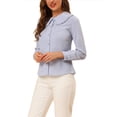 thumbnail image 1 of INSPIRE CHIC Junior's Swiss Dots Long Sleeves Button Front Shirt Peter Pan Collar Blouse, 1 of 6