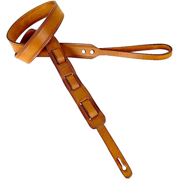 Walker And Williams M-10 Premium Retro Brown 100% Grain Leather Mandolin, Mandola, Bouzouki or Uke Strap For F And A Type Mandoli