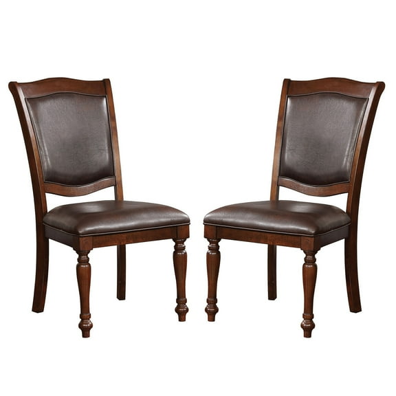 Benzara Wooden Side Chair with Leatherette Cushioned Seating, Brown, Set of 2