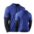 thumbnail image 3 of HOOMEUMY Casual Shirts for Men Long Sleeve Hooded Fake Two-piece Fitness Sports T-shirt Base Lightweight Spring Comfy Long Sleeve Crew Neck Solid Color Shirt (Blue,XXL), 3 of 5