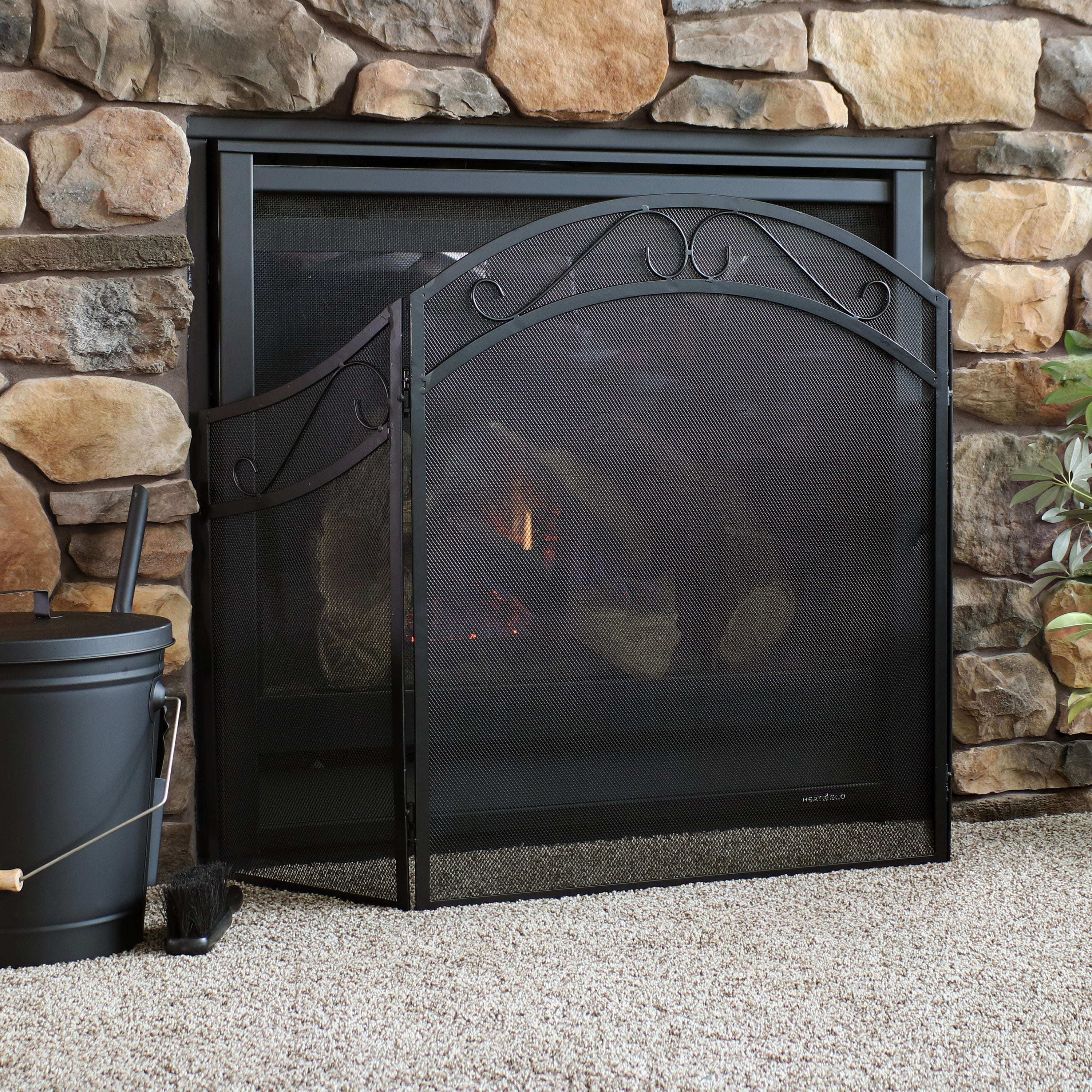 Sunnydaze Folding 3-Panel Steel Fireplace Screen with Elegant Scroll Design  - Black - Walmart.com
