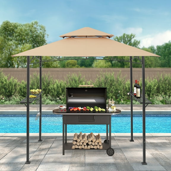 Abble 5' x 8' Grill Black and Beige Rectangle Gazebos