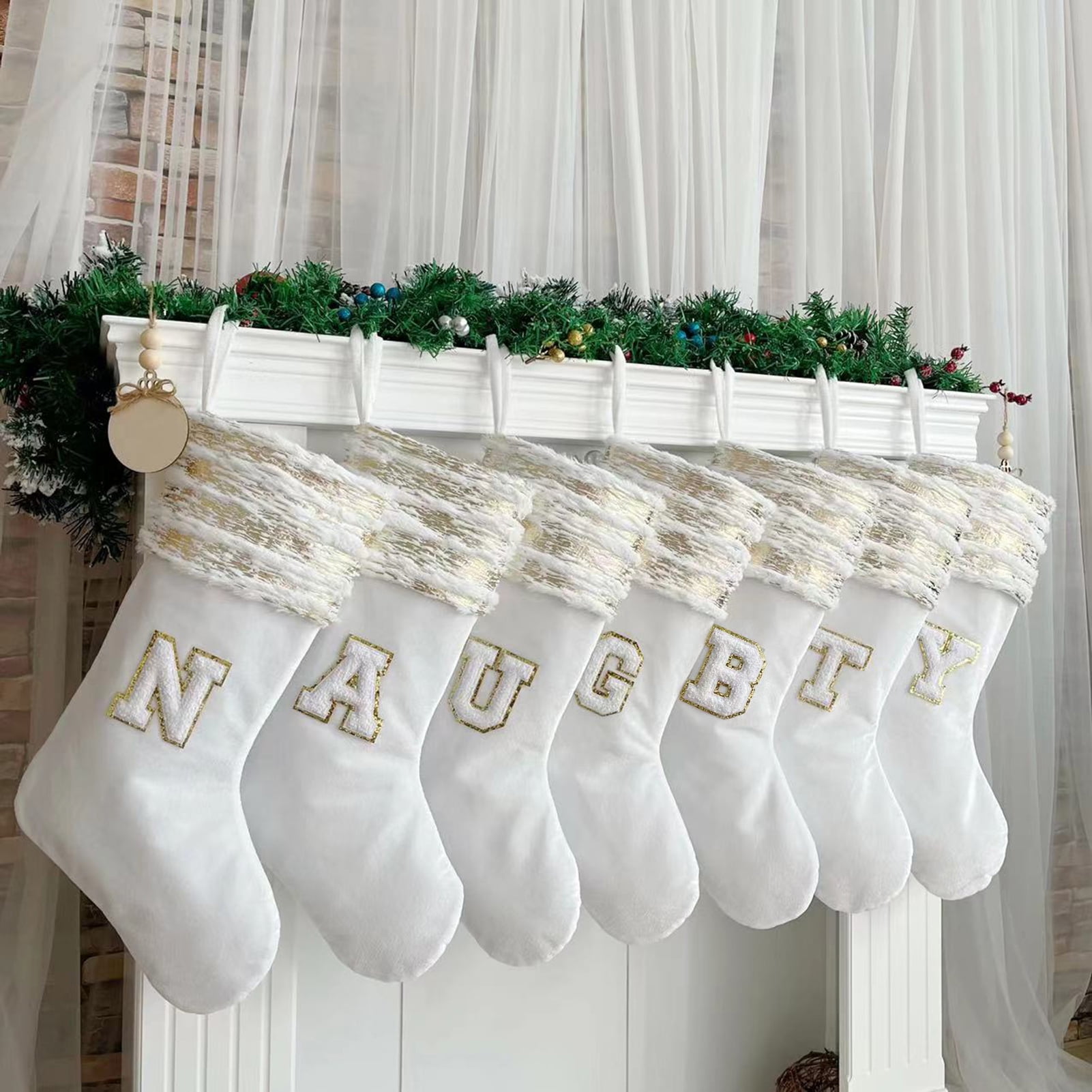 Lubelski Embroidered Christmas Stocking with Lanyard Large Capacity Wear Resistant Xmas Letter Socks Hanging Decoration