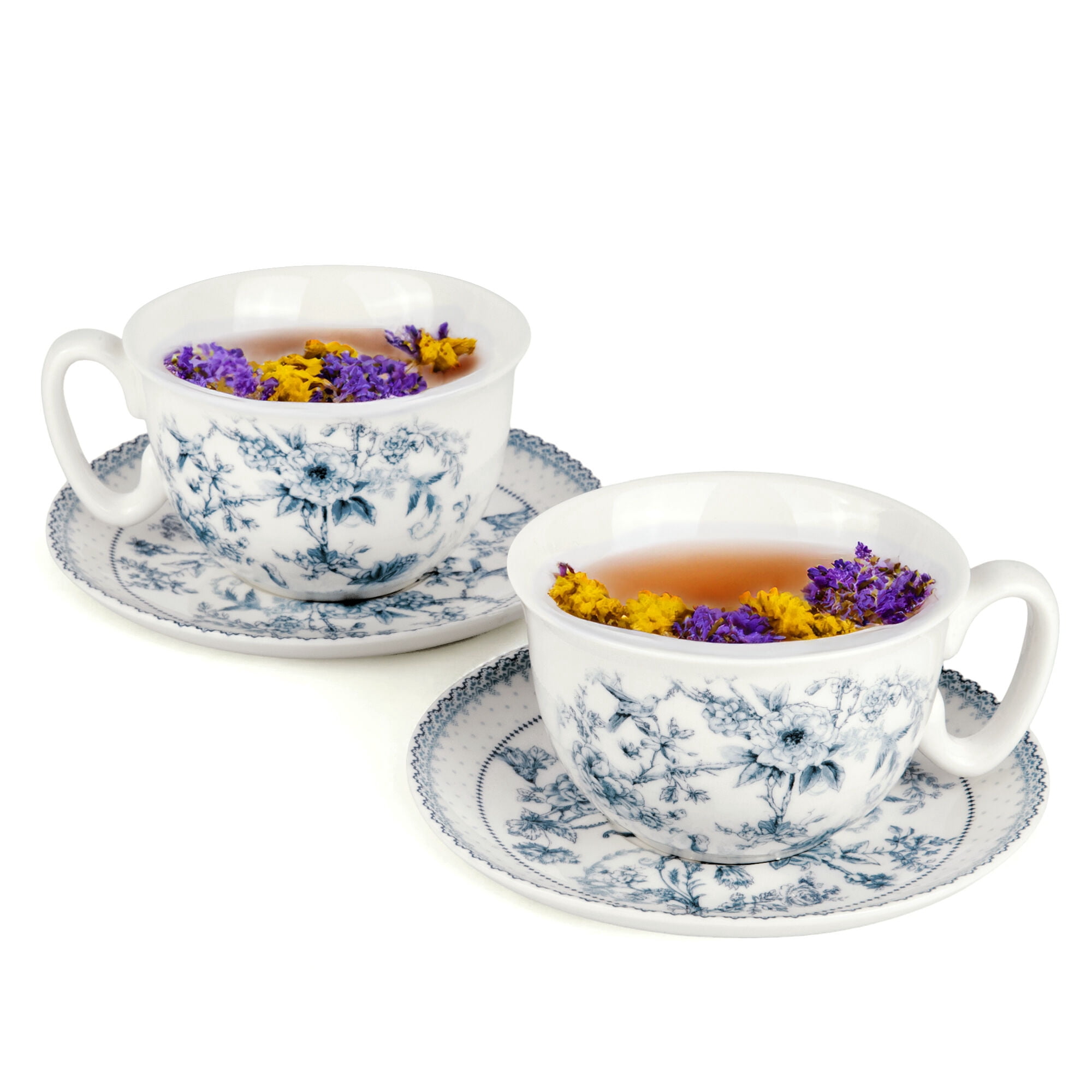STPgoods Blue Flowers Bone China Tea Cup and Saucer Set for 1 in