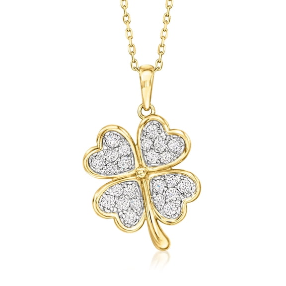 Ross-Simons 0.60 ct. t.w. CZ 4-Leaf Clover Pendant Necklace in 18kt Gold Over Sterling, Women's, Adult