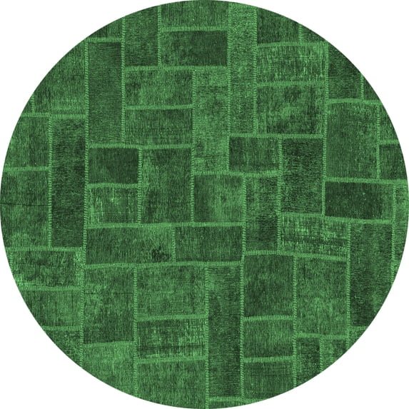 Ahgly Company Indoor Round Patchwork Emerald Green Transitional Area Rugs, 7' Round