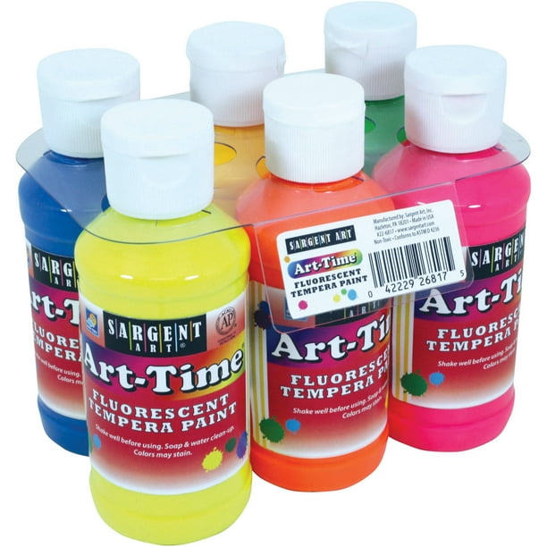Sargent Art Fluorescent Assorted Colors Tempera Paint, 6 Count
