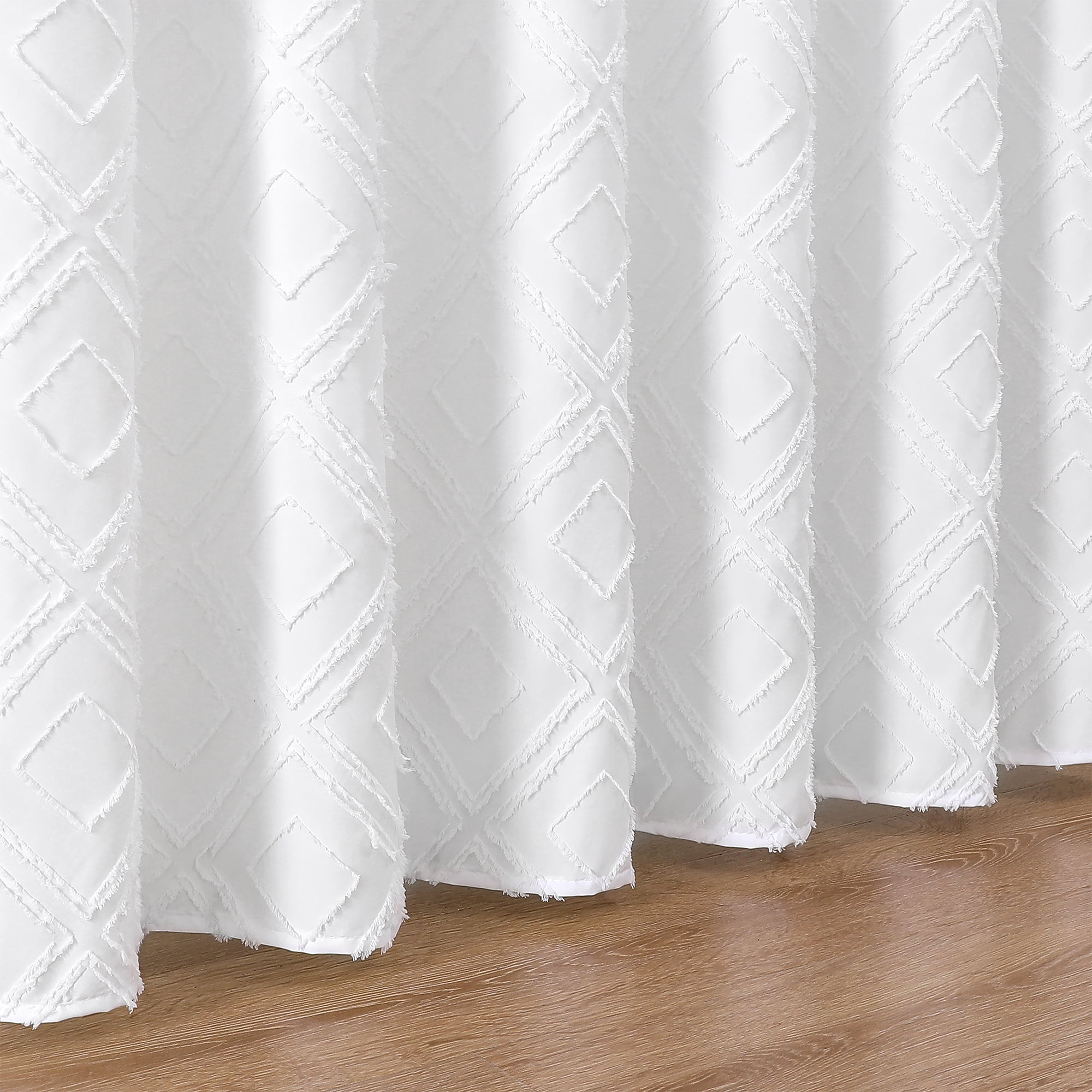 Americanflat 71x71 White Woven Shower Curtain with Tassel And Diamond Accents - Includes 12 Grommets and Hooks - 100% Polyester