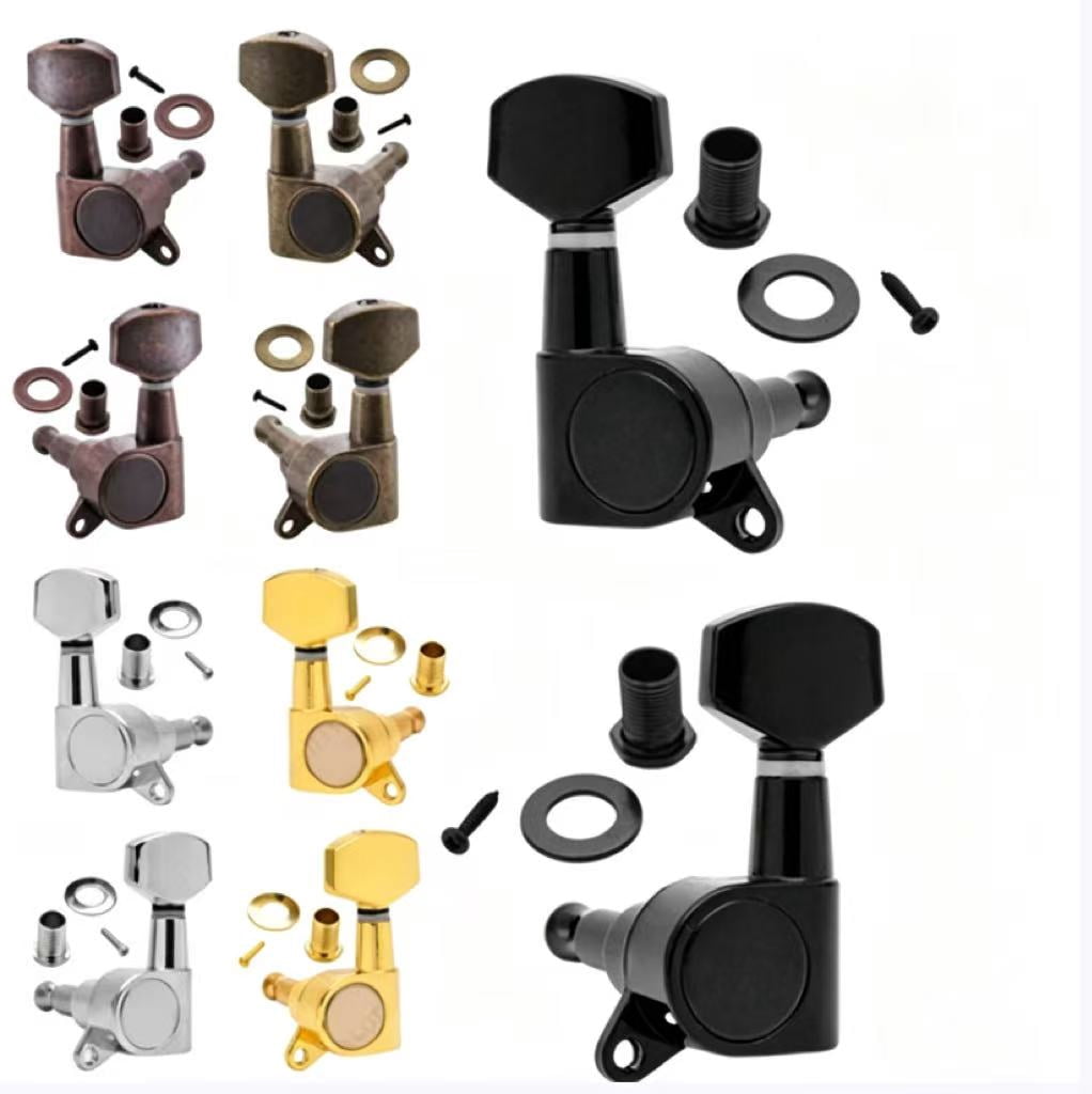 LOOKSEVEN 3 Left 3 Right Hand Sealed Guitar Tuner Pegs,Big Square Electric Guitar String Tuning Pegs Keys Machine Heads for Fender Strat Telecaster Tele/Electric Guitar-Black