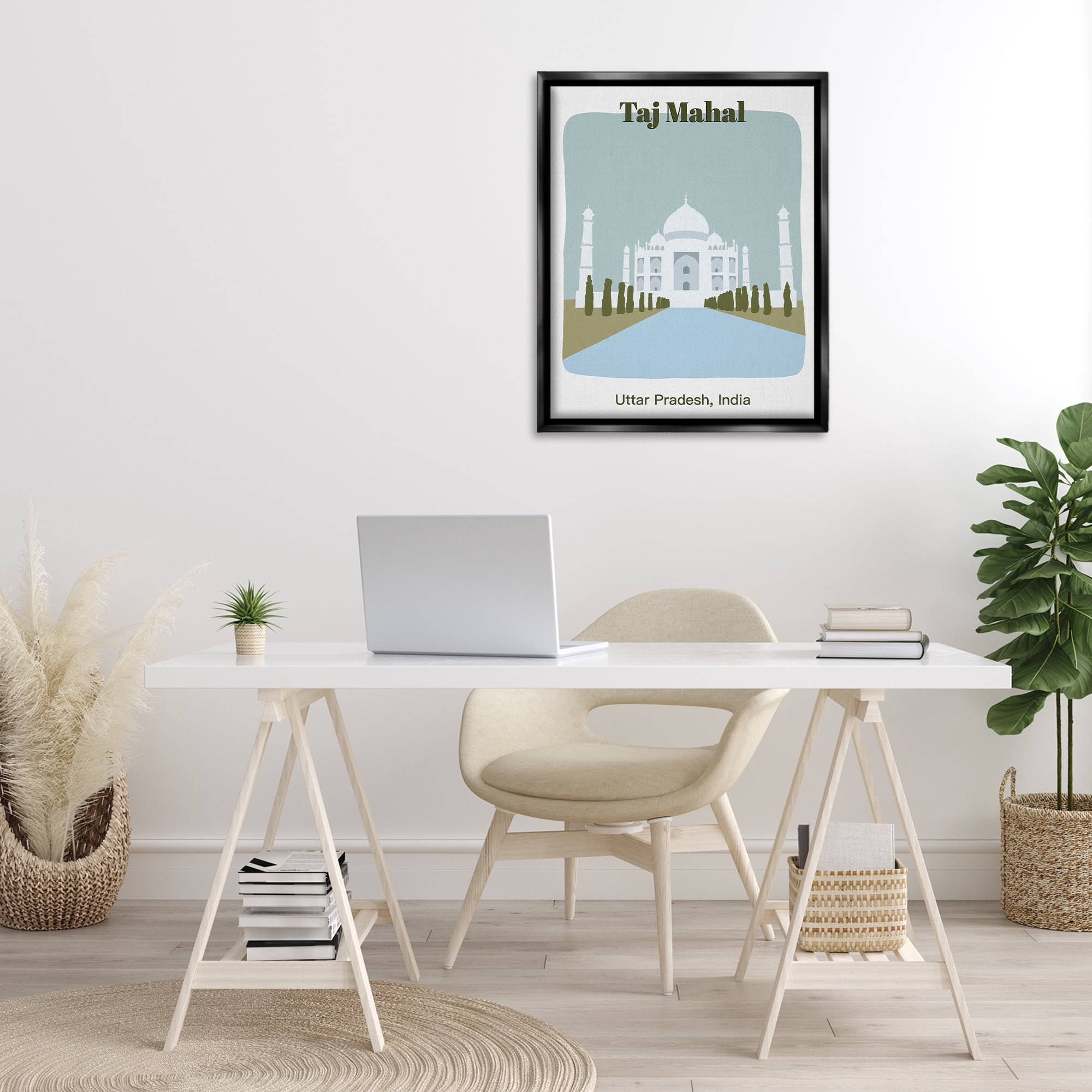Stupell Industries Taj Mahal Architecture Town & City Painting Black Floater Framed Art Print Wall Art, 25 x 31