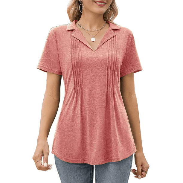 Camisetas de Corta para Mujer, Cuello en V, Blusas Básicas de Verano, Moda 2025, Blusa Informal de Trabajo para Negocios. Melocotón M