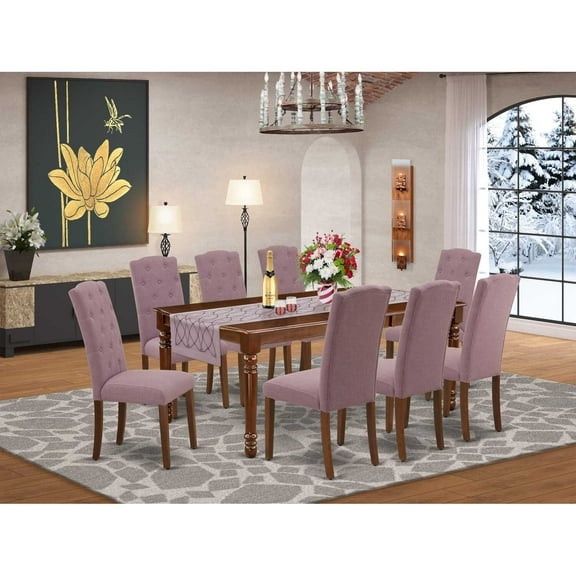 East West Furniture Dining Room Set Mahogany, DOCE9-MAH-10