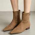thumbnail image 5 of Willtoo Women Faux Suede Pointed Toe Ankle Boots Low Flat Heel Stretch Short Sock Booties with Back Zipper Fall Winter Fashion Dressy Comfortable Slim Fit Ankle Boots, 5 of 5