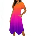 thumbnail image 2 of YHAJDS Women's Short Sleeve Round-Neck Dress Gradient Color Print Sleeve Irregular Hem, 2 of 5