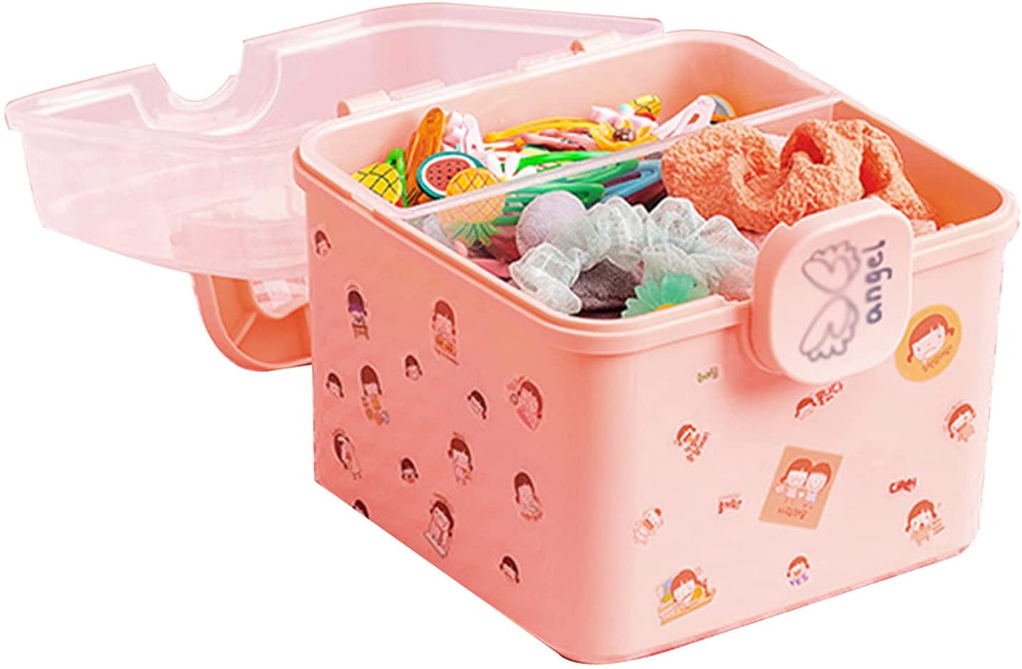 Pink 3 layer 18 Grid Transparent Storage Detachable Adjustable Organizer  Case Craft Storage Box for jewelry