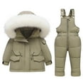 thumbnail image 3 of Jinhomg Baby Boys Girls Thick Outfits 2 Piece Winter Warm Ski Suit Windproof Comfy Long Sleeve Faux Fur Hooded Jacket with Snowboard Overalls Sales Today Clearance Green 3 Years, 3 of 7