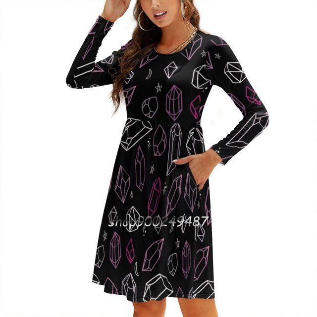 Robe à Motif Cristal Col Carré Robe d'Été Douce Femmes Élégante Robe à Imprimé Licou Cristaux de Cristal