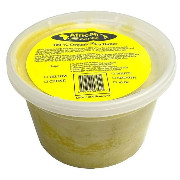 African Secret 100% Organic Shea Body Butter Smooth Yellow 16oz