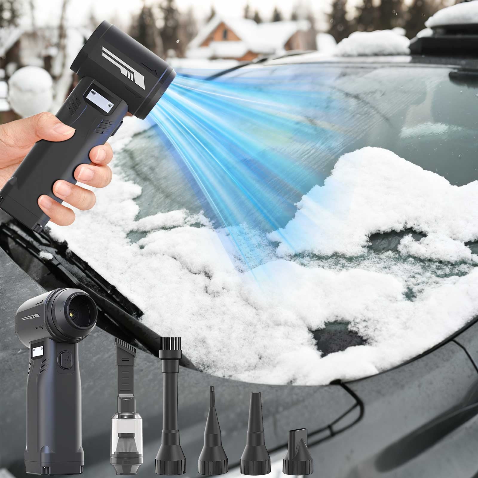 Portable Snow Blower - 110000 RPM Electric Blower with Multiple Nozzles - Powerful Snow and Leaf Blower