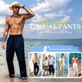 thumbnail image 5 of Xidunhg Men's Linen Pants Casual Beach Summer Pant Elastic Waist Drawstring Lightweight Trousers, 5 of 10