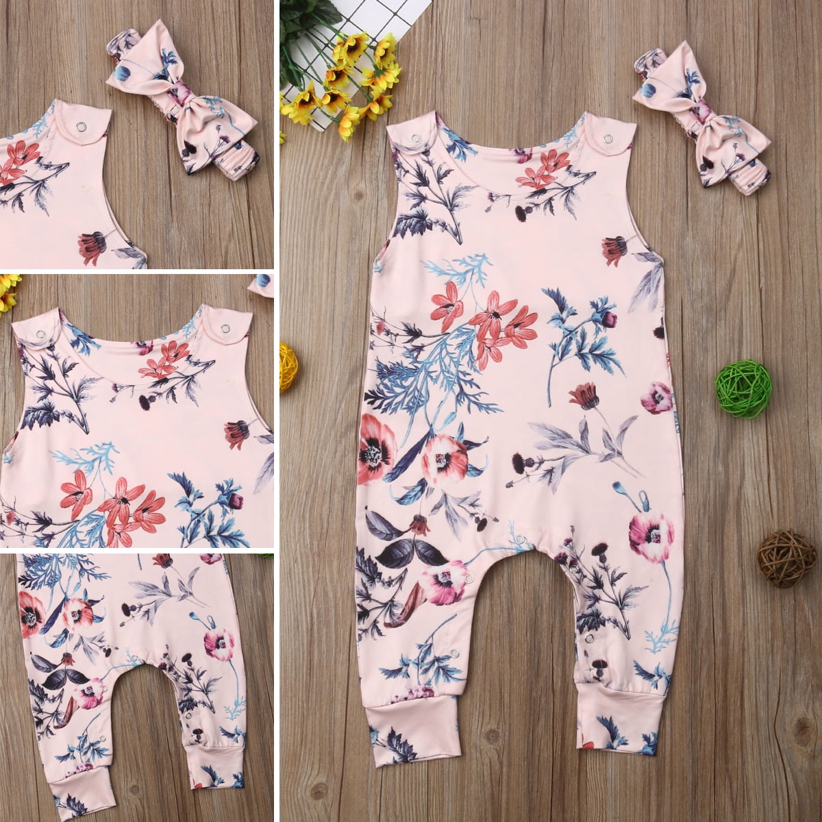 Newborn Toddler Infant Baby Girl Floral Jumpsuit Romper Bodysuit Outfits Clothes 