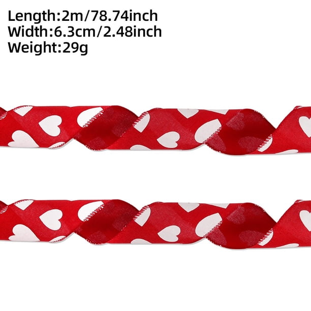 Cinta Blanca para Envoltura de Regalos, Cinta con Alambre de Corazón con Corazones de Brillo Rojo para Coronas de Arcos Y Artesanías de Bricolaje, Decoraciones de Fiesta Románticas, Cinta Roja para En