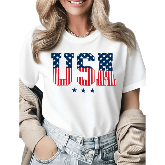 Retro USA 250 Years Oversized USA Letter Graphic Tees Women's Comfy Summer Tops