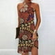 thumbnail image 1 of ICHUANYI Clearance Fashion Sexy Women's Casual Sleeveless Ladies Printed Mini Hanging Neck Dress(Brown, XL) ICHUANYI WER2023081016476, 1 of 6