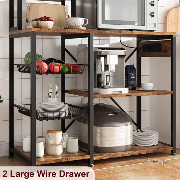 Yeshouse Microwave Stand, with Storage, with Power Output, 7-Tier Kitchen Bakers Racks, with Hook, Baker Rack for Kitchen, Dining Room, Bakery