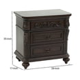 thumbnail image 7 of 30 Inches 3 Drawer Engraved Wooden Nightstand, Brown, 7 of 7