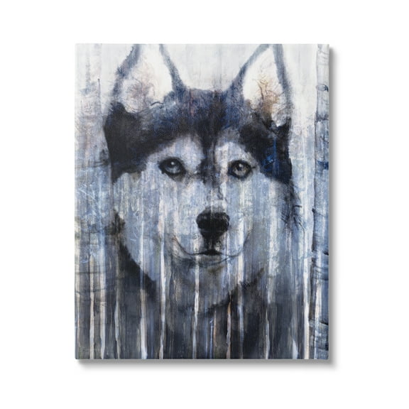 Stupell Industries Smiling Husky Dog Rustic Birch Tree Overlay Graphic Art Gallery Wrapped Canvas Print Wall Art, Design by Kamdon Kreations
