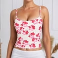 thumbnail image 2 of WEIWEN Womens Tank Tops Slim Fit Summer Floral Printed Adjustable Spaghetti Strap Tank Top for Women Dressy Casual Scoop Neck Sleeveless Cropped Tops Pink, XL, 2 of 8