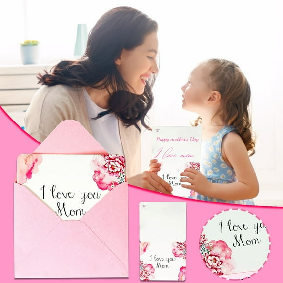 Qaailabf Carte de Vœux Fête des Mères / Motif Œillet / Design Pliable / Inclut 1 Carte + 1 Enveloppe / en Papier Importé / 10x8.5x1cm / Parfait pour Anniversaire Ou Fête des Mères