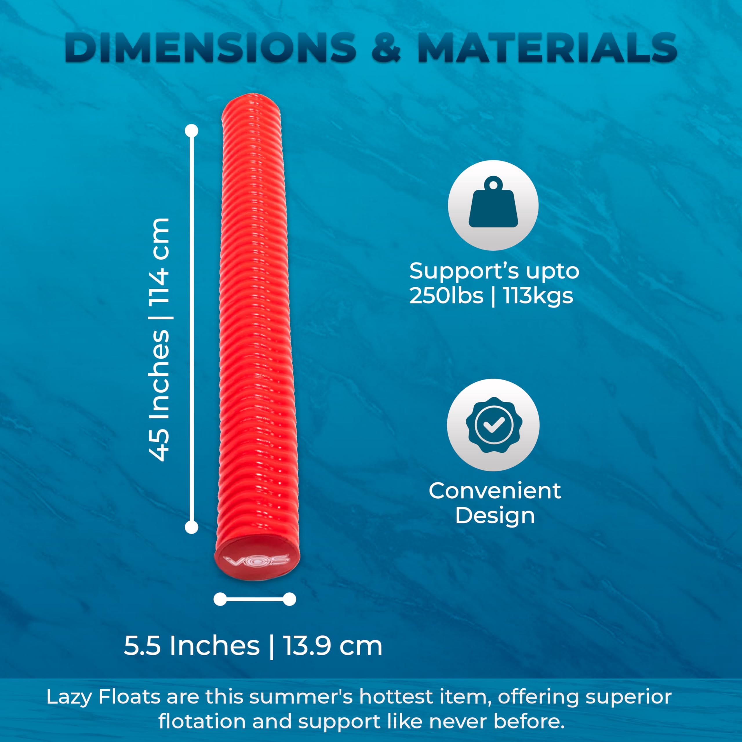 VOS Mega Noodle Premium Foam Pool Noodles for Swimming & Floating – 4Pc Pack | Outdoor Water Float/Lake Float for Adults – Rave Red