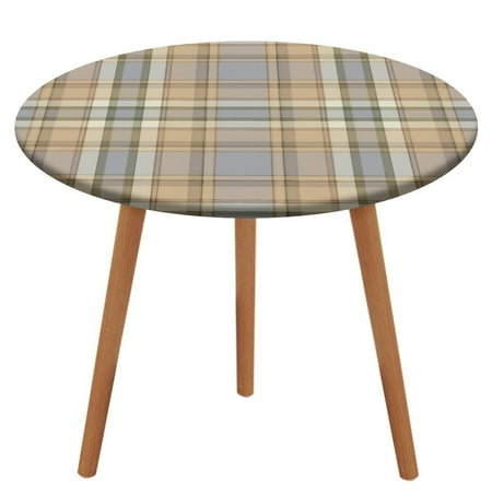 

Bybiment Round Fitted Tablecloth with Elastic Edge Tartan Scotland Plaid Pattern Decorative Tablecloth Table Cover 51 Inch