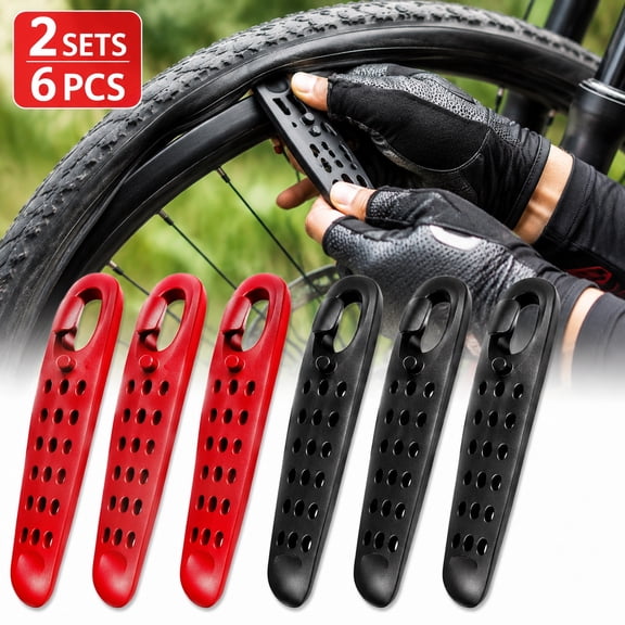 Deally Ultra Strong Bicycle Tyre Levers,2 Sets Compact Bike Tire Repair Kit, Sturdy Plastic Bike Tire Spoons Set, Reliable Cycling Changing Tools, Quick Repair Pry Bar Lever Kits, Red, Black