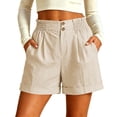 thumbnail image 2 of hlysgo Women's Bermuda Casual Shorts Elastic 2 Button Waist Loose Fit Short Comfy Cozy Summer Streetwear Short with Pockets Beige,XL, 2 of 6