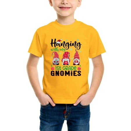 

Envmenst Kid s Short Sleeve T-Shirt Funny Hanging with My 1st Grade Christmas Gnomies Graphic boys Girls Tee Unisex Casual Top