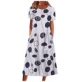 thumbnail image 2 of QJUHUNG Robe d'Été à Imprimé Floral Hawaïen pour Femmes, Manches Courtes, Robe Midi Fluide avec Poches, Coupe Ample, Tenue de Plage et de Villégiature, 2 of 6