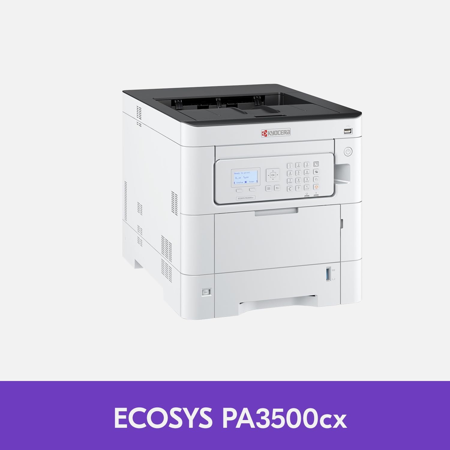 Kyocera ECOSYS PA3500cx A4 Color Laser Printer - 37 ppm, 1200 dpi, Gigabit Ethernet, 5 Line LCD with Hard Key Control Panel, 650 Sheet Capacity