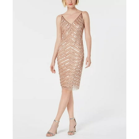 Adrianna Papell Women's Hand-Beaded Sheath Dress Pink Size 10