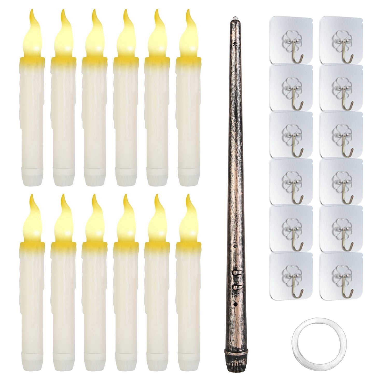 12Pcs Flameless Floating Candle Set with Magic Wand Remote 98ft Fishing Wire for Halloween Christmas Decor