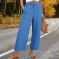 thumbnail image 2 of Linen Pants Women Linen High Waist Loose Beach Pocket Casual Wide Leg Sweatpants Women Sky Blue M, 2 of 8