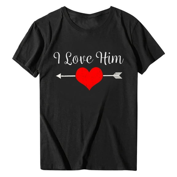 YM Womens T-shirts I Love Him Heart Print Matching Couple Valentine's Day Wedding Short Sleeve T-Shirt for Wife/Girlfriend
