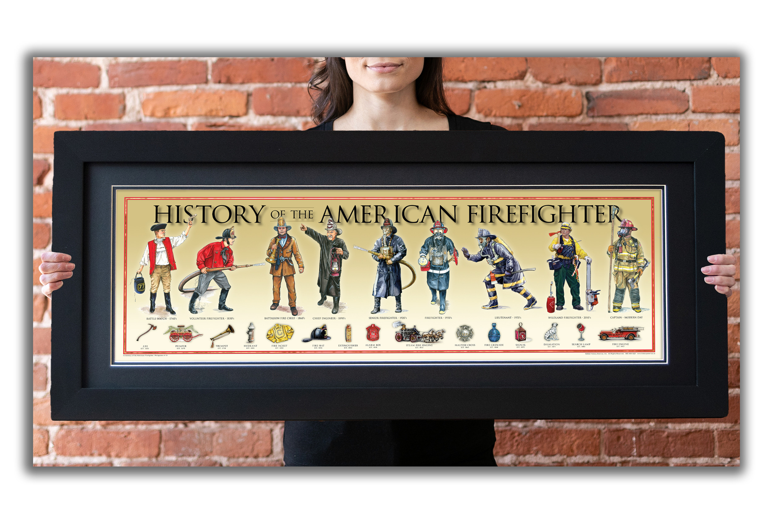 Firefighter - Framed 2” Black Double Matted, Flat Molding 11 ¾" x 36”