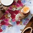 thumbnail image 2 of Pink Red Roses Cotton Linen Table Runner for Dining Kitchen, Spring Floral Butterflies Abstract Art Wedding Outdoor Party Tablerunners, Dresser Scarf Coffee Tablecloth Runners 13x120 Inches, 2 of 9