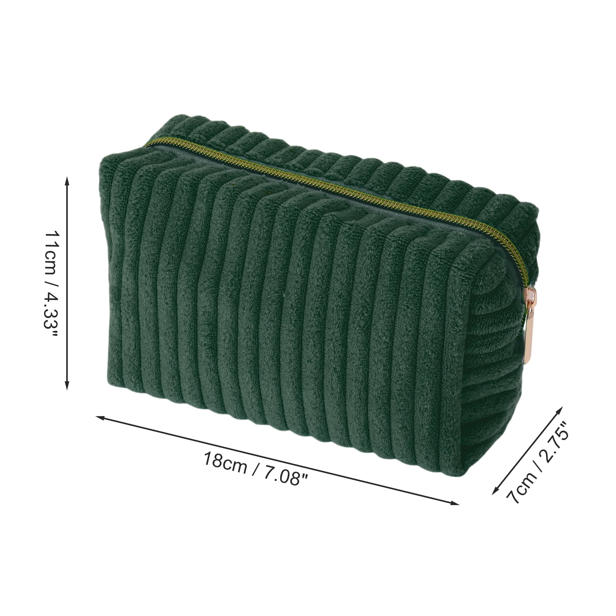 Unique Bargains 1 Pc Vertical Stripe Pattern Makeup Bag Dark Green